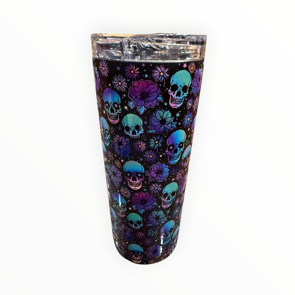 Meoky Tumbler Unisex 24 oz Black New Skull Halloween Floral Insulated Cup